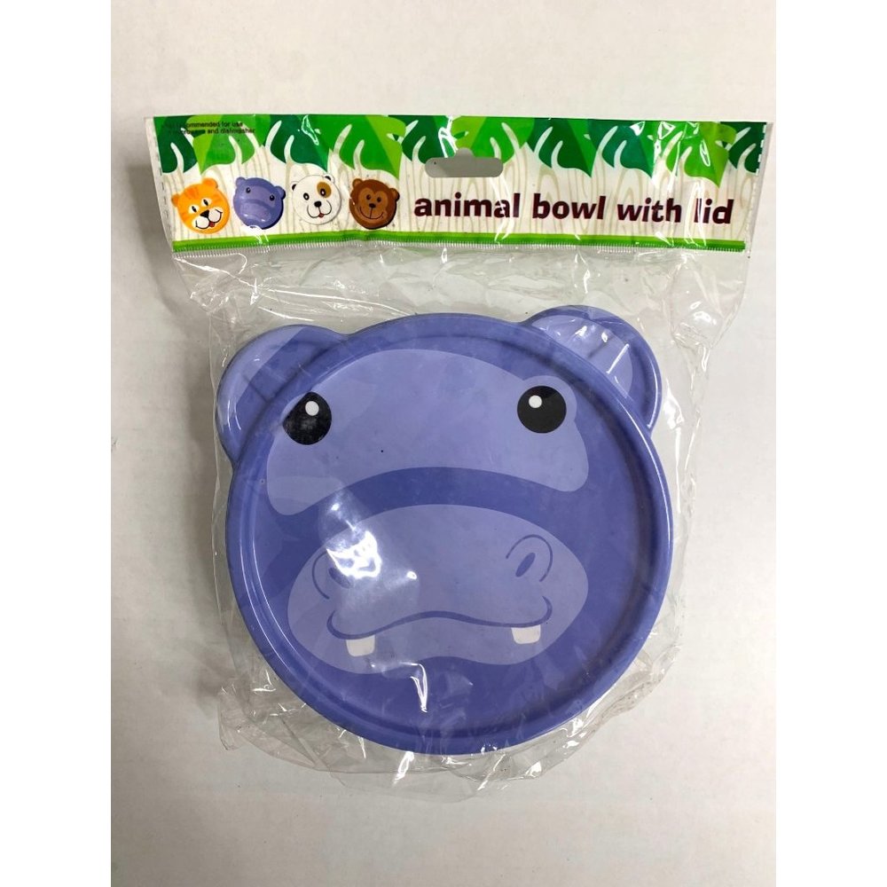 New Animal Bowl With Lid Purple Hippo Plastic